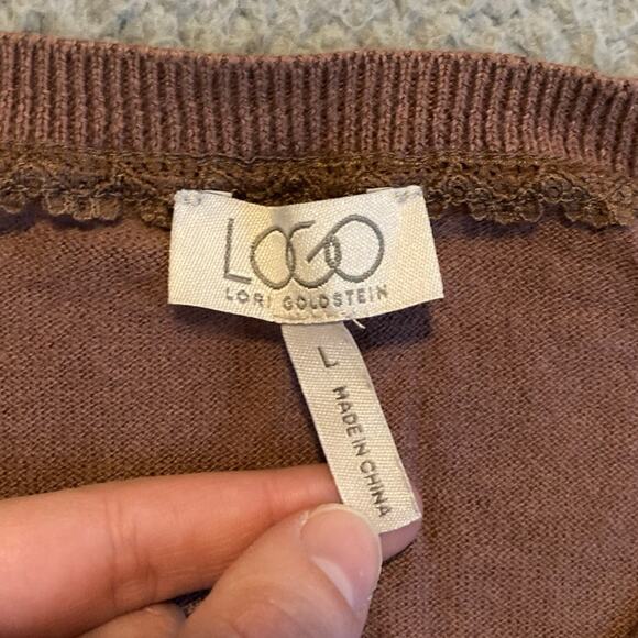 Logo Lori Goldstein Sweater Top Large Pullover V-Neck Layered Brown Retro Prep - Picture 11 of 15